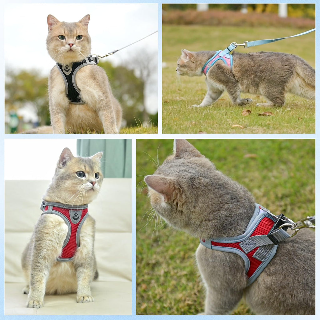 SCENEREAL Cat Harness and Leash Set Escape Proof, Adjustable Soft Air Mesh Kitten Harnesses for Girls Boys Small Medium Big Cats, Reflective Light Travel Pet Walking Vest for Puppy Rabbit, Pink L