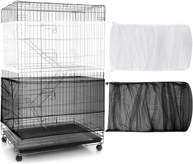 Shappy 2 Pieces Adjustable Bird Cage Seed Catcher Birdcage Cover Nylon Mesh Netting Soft Skirt Guard for Parrot Parakeet Macaw Round Square Cage(118 x 14.6 Inch