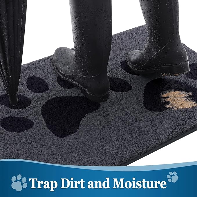 Buganda Dog Door Mat for Muddy Paws, Absorbent Dirt Trapper Washable Indoor Doormats, Non Slip Low-Profile Mud Mat for Dogs, Front Entrance Doormat for Inside Floor (59x35 Inches, Black)