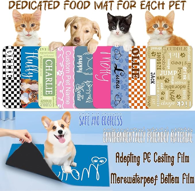 Personalized Dog Cat Food Mat Waterproof Non Slip Pet Bowl Mat Absorbent Quick Dry Custom Name Feeding Mat for Floors Dog Cat Claw