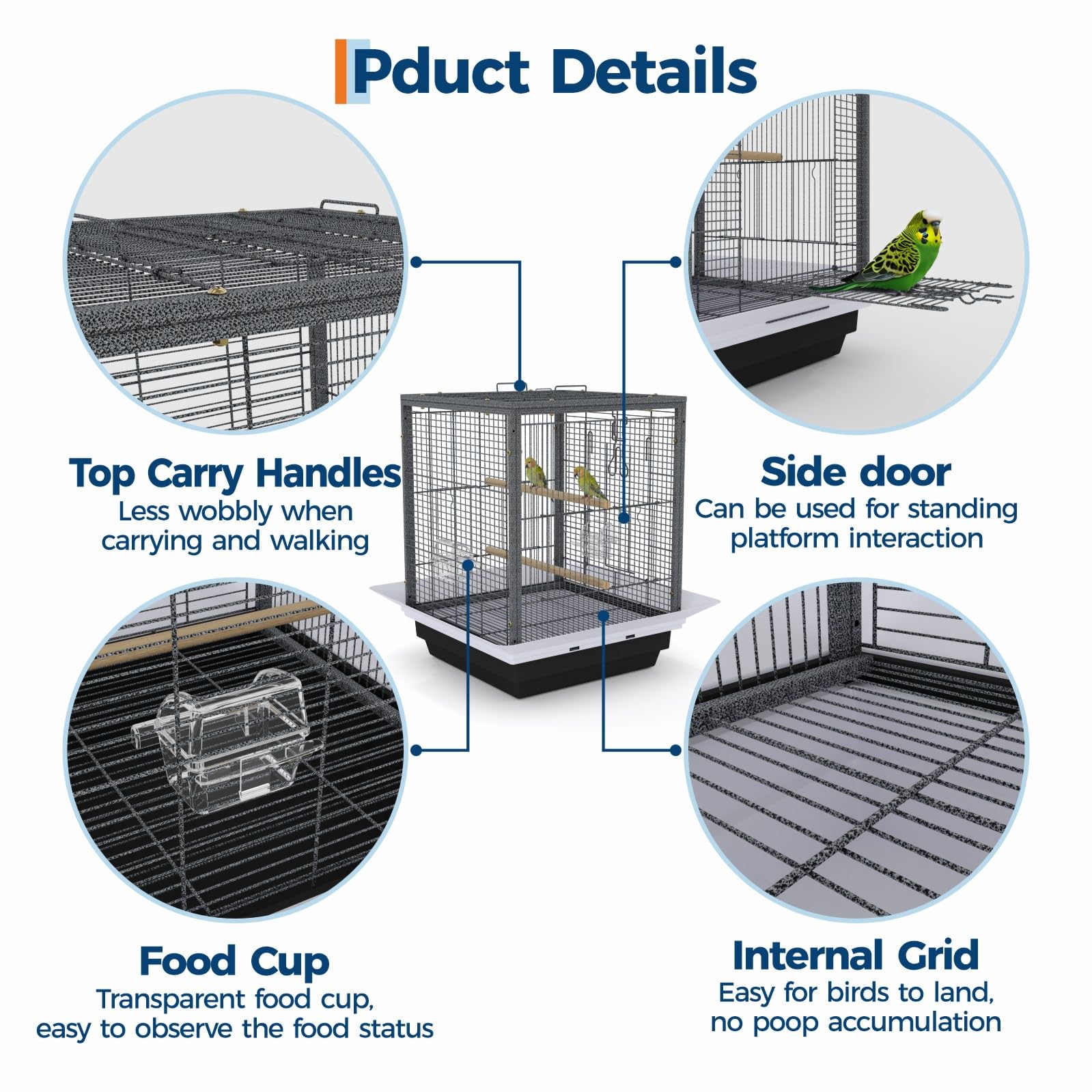 Garvee Small Bird Cage with Playground Stand, 20 Inch High Travel Bird Cage for Parrot, Parrot Carrier for Parakeet, Cockatiels, Budgies Medium Small Sized Birds