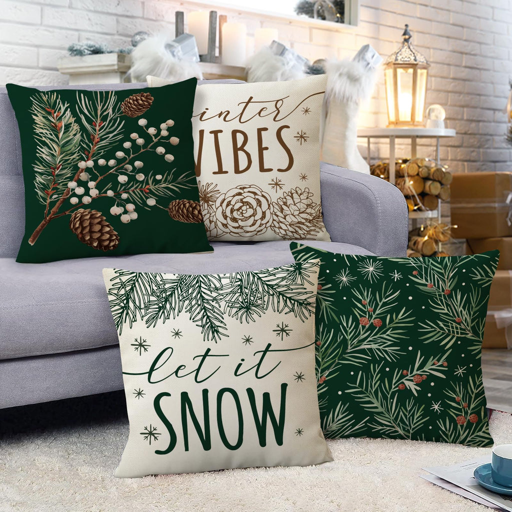 Fahrendom Winter Vibes Green Decorative Throw Pillow Covers