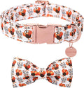 UP URARA PUP Thanksgiving Dog Collar with Bow Tie, Turkey Cotton Bowtie Collar for Puppy Girl Dog or Cat, Autumn Bow Tie Collar with Durable Metal Buckle, Turkeys Pet Collar,M, Neck 13.5-22in