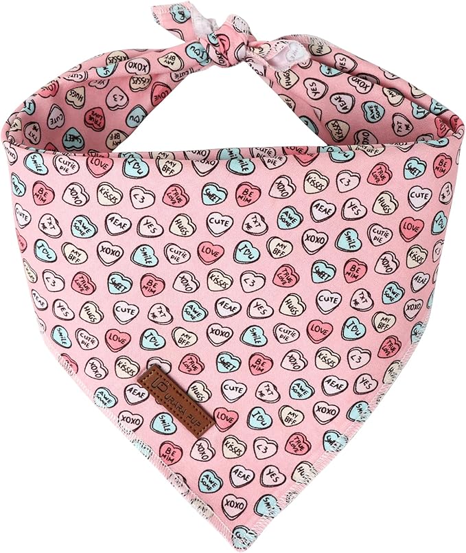 Valentine Dog Bandana, Pink Heart Triangle Bid Scarf for Small Medium Dog, Cotton Pet Kerchief for Girl Boy Dogs or Cats, Red Dog Bandana, Cute Adorable Puppy Bandana