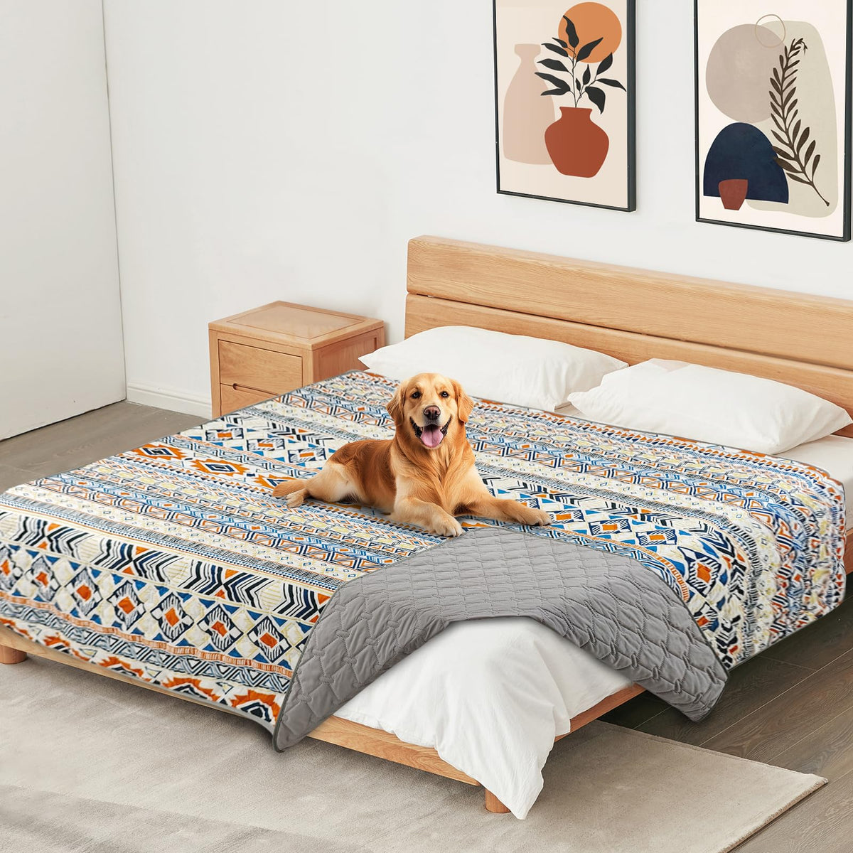 YOSEPATI Waterproof Dog Blanket, Bohemian Dog Bed Cover Pet Blanket, Reversible Sofa Couch Cover for Dogs Washable, Protect Furniture Bed Couch Sofa for Puppy Cat (Colorful Medallion, 30×70 Inch)