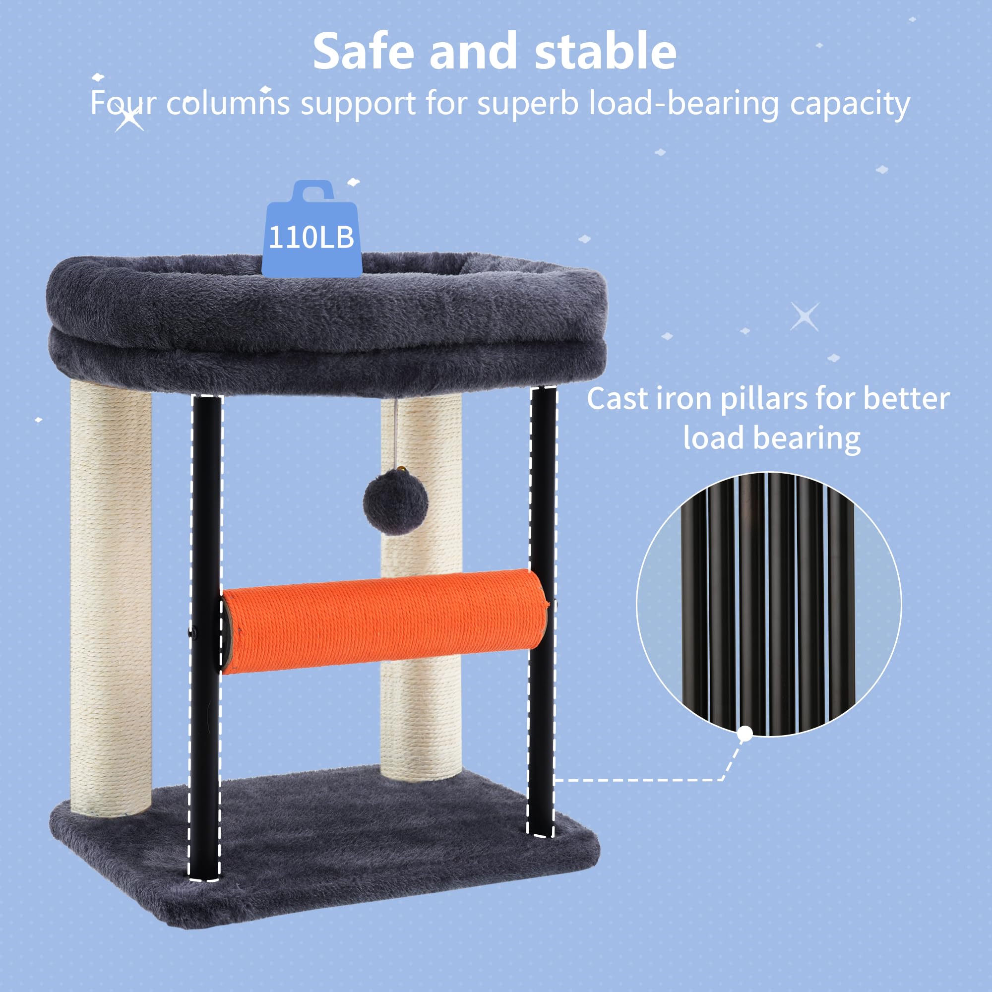 Hey-brother Cat Tree, Sturdy Tower with Sisal-Wrapped Columns, MPJ010SG