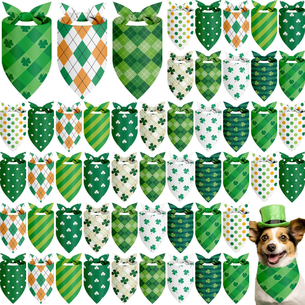 Weewooday 50 Pcs Christmas Red and Green Plaid Dog Bandanas Bulk for Medium