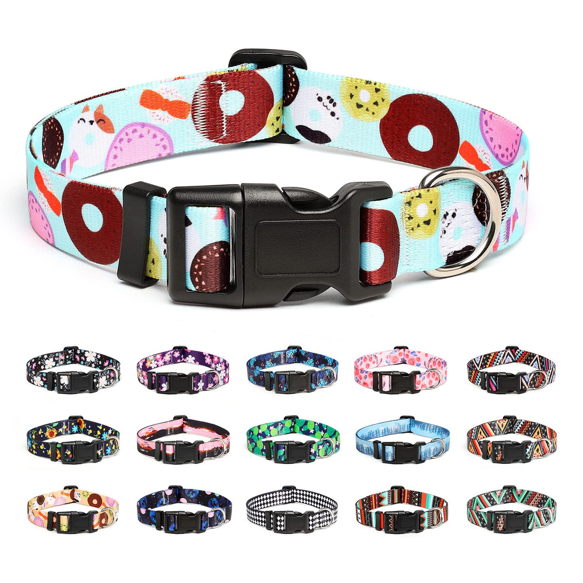 Mercano Adjustable Dog Collar - Special Design Patterns, Soft Nylon Comfortable Durable Pet Collar for Small Medium Large Dogs (L, Watermelon)