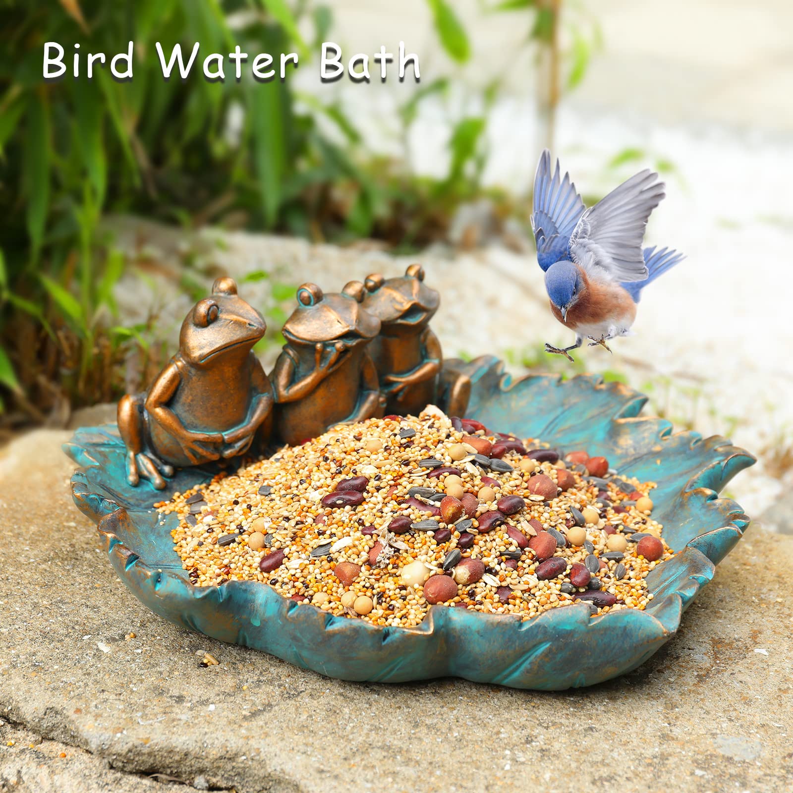 MUMTOP Bird Bath for Outdoors, Resin Garden Frogs Birdbath Bowl Yard Decor