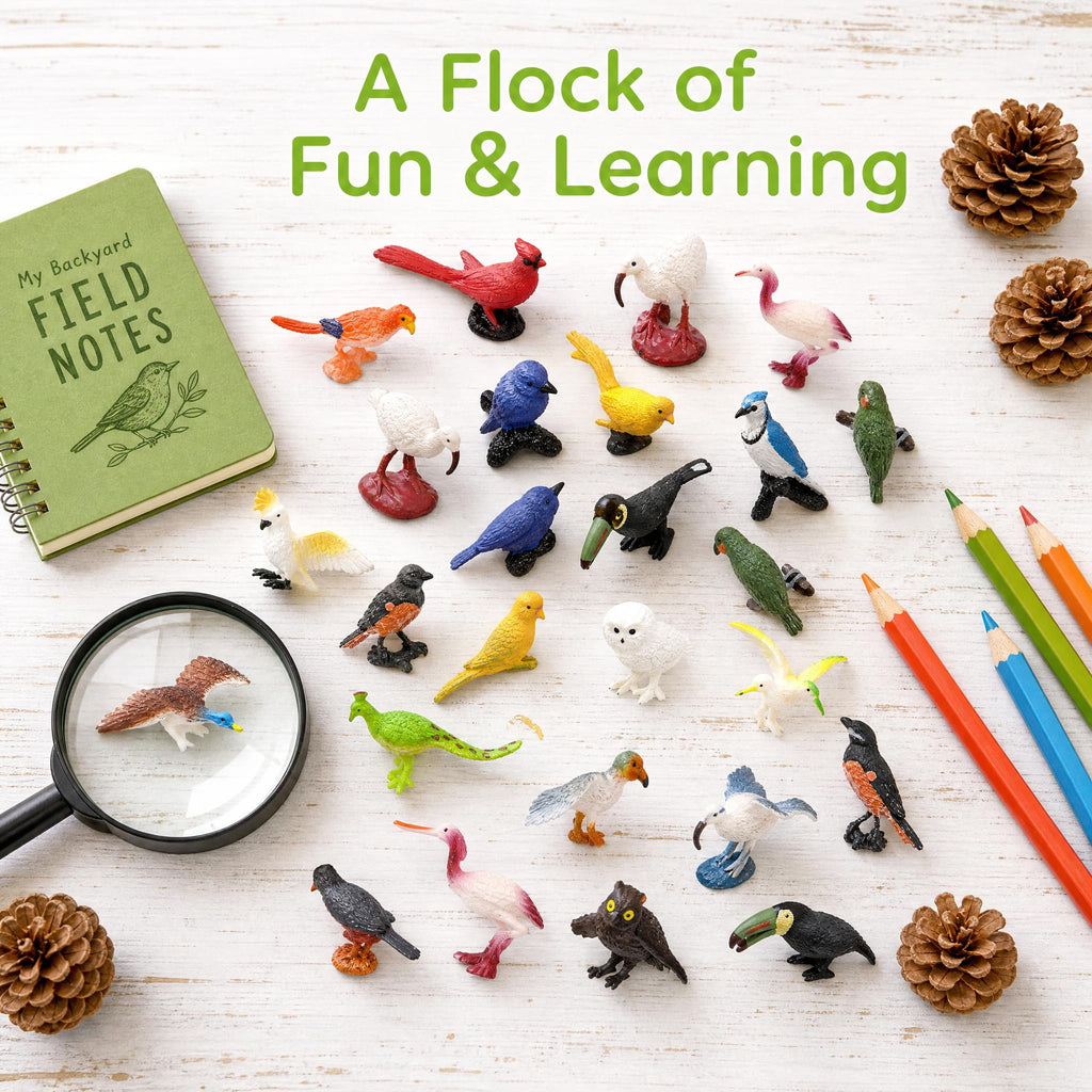 ZENFUN 29 Pieces Realistic Bird Animals Figurines, Mini Bird Model, Birds Cake Cupcake Topper, Parrot Figurine, Miniature Birds Animal Figure for Birthday Party Supply