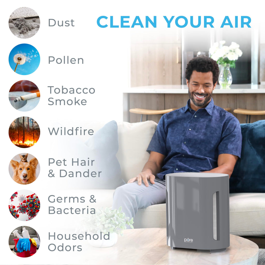 Pure Enrichment PureZone Air Purifier for Bedroom & Living Room, 4-Stage Filtration & UV-C Light, H13 HEPA Filter Helps Remove Bacteria, Pet Hair Dander, Allergens, Germs, Smoke, Dust (Gray)