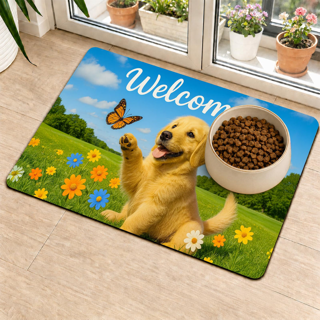 HOMETITUTE Dog Food Mat Spring Design Bowl Placemat 24 x 16 Inch