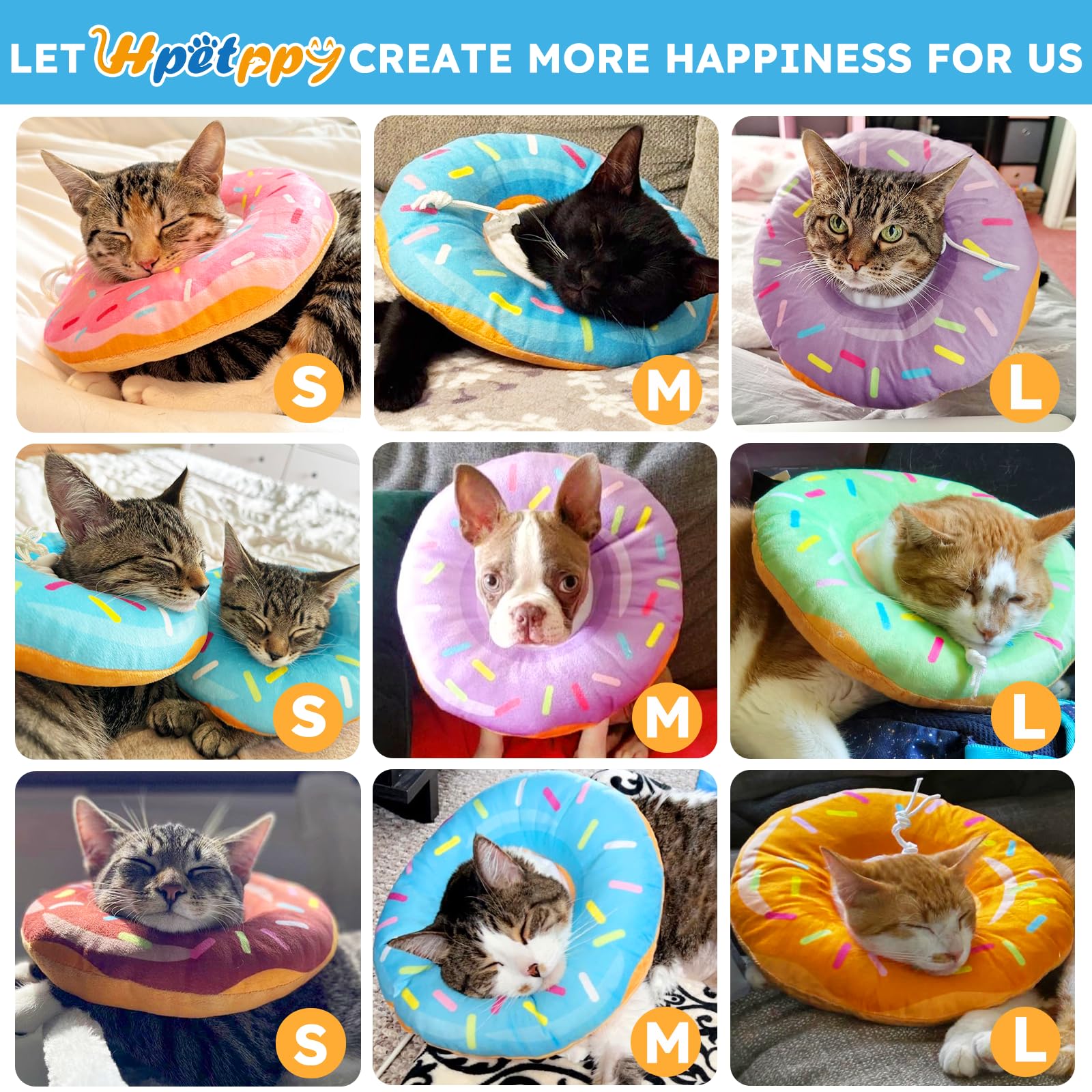 Hpetppy Cat Cone Collar Soft, Cat Recovery Collar for Wound Healing Cute Donut Adjustable Kitten Cones to Stop Licking Comfortable Lightweight Neck Elizabethan Collars for Cats Kittens After Surgery