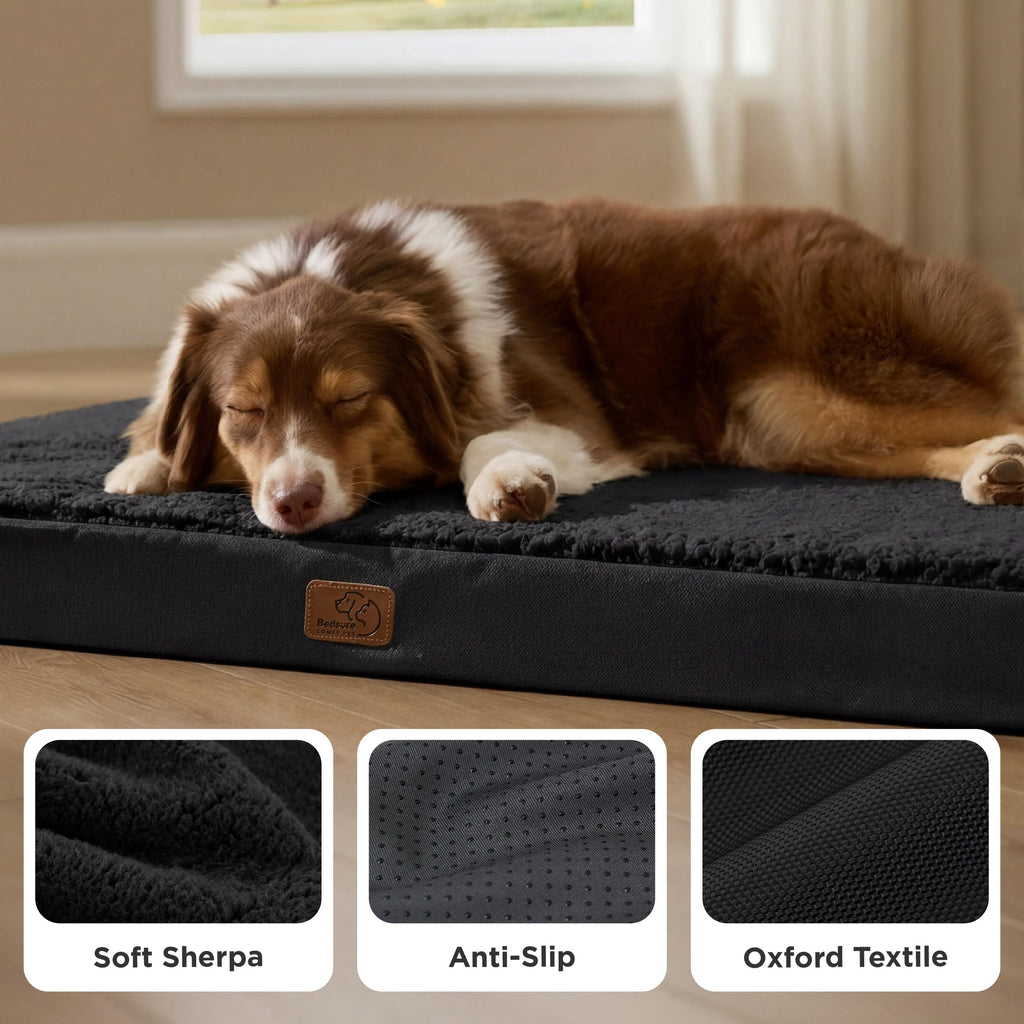 Bedsure Washable Dog Beds Large Sized Dog with Comfy Sherpa, 36x27in Black