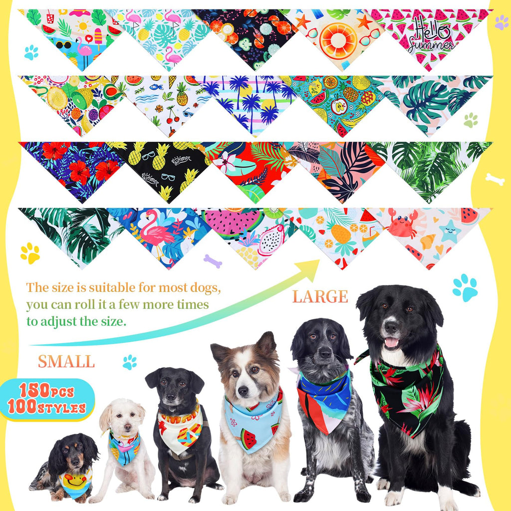 Huhumy 100 Pcs Hawaiian Dog Bandanas Bulk Pet Bibs Colorful Triangle Scarf Pet Bandanas for Medium Large Dogs Hawaiian Summer Luau Party Birthday Costume Decor