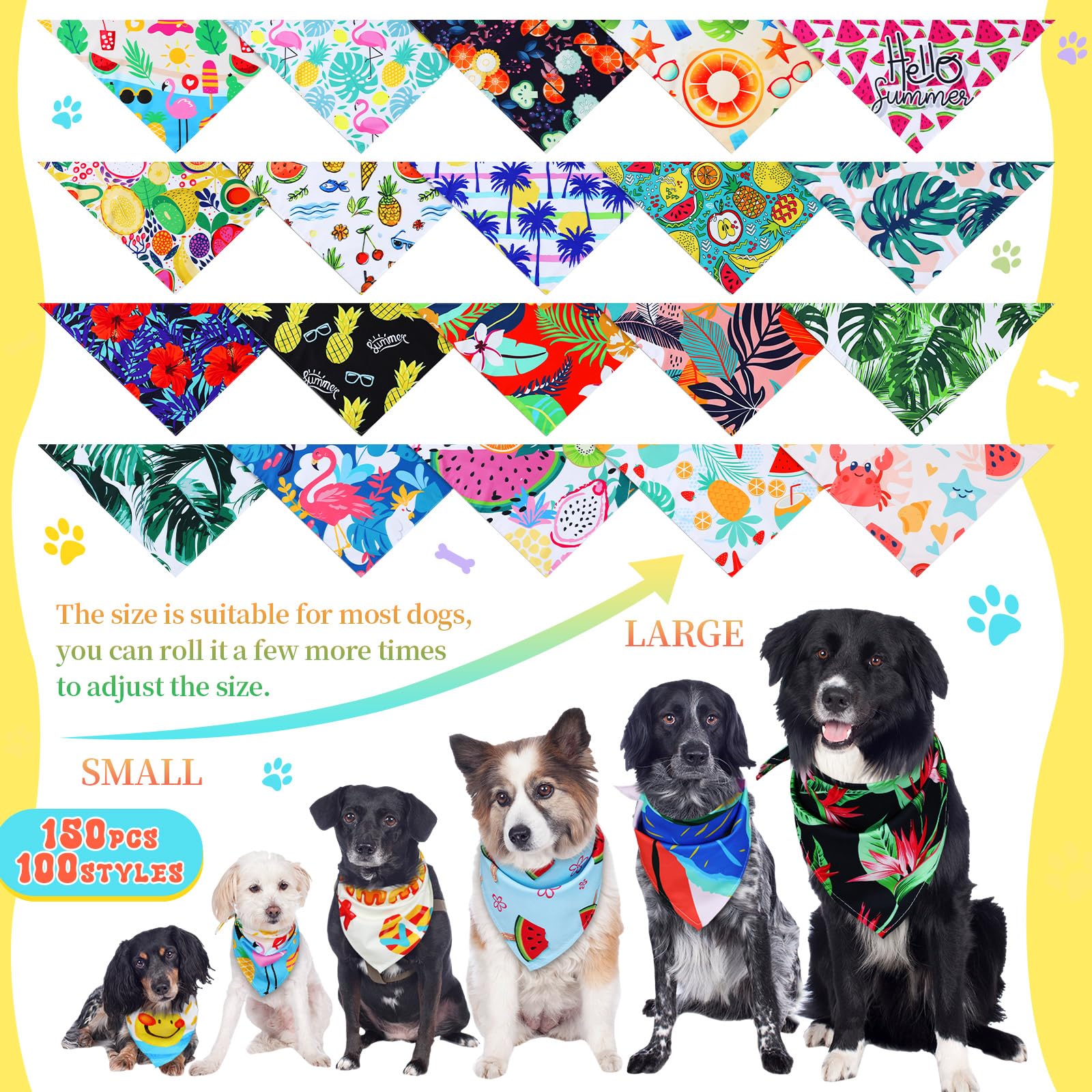 Huhumy 100 Pcs Hawaiian Dog Bandanas Bulk Pet Bibs Colorful Triangle Scarf Pet Bandanas for Medium Large Dogs Hawaiian Summer Luau Party Birthday Costume Decor