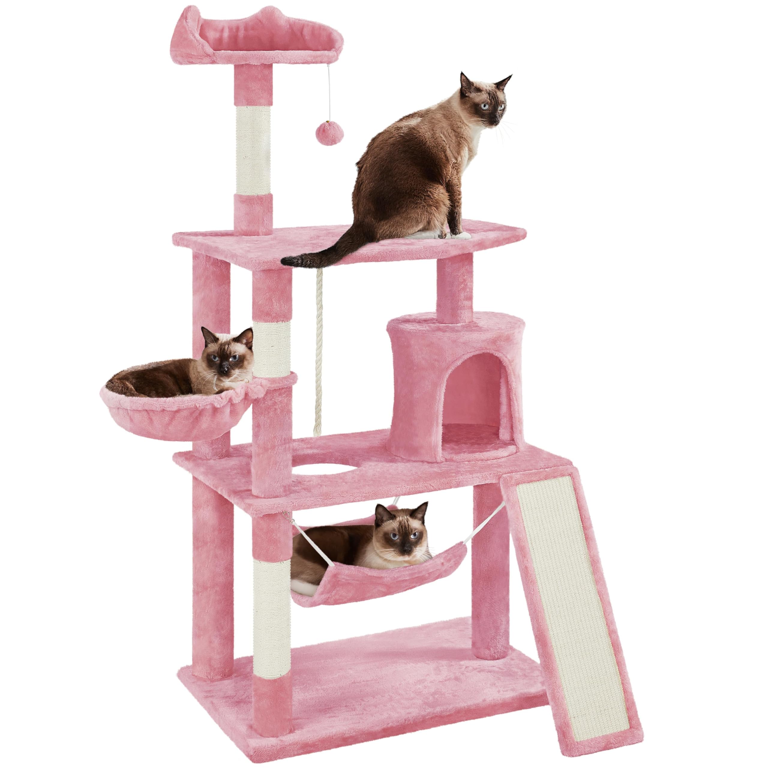 Yaheetech 63.5″ H Cat Tree, Multi Level Cat Tree Condo with Basket Hammock Scratching Post, Cat Furniture for Indoor Cats