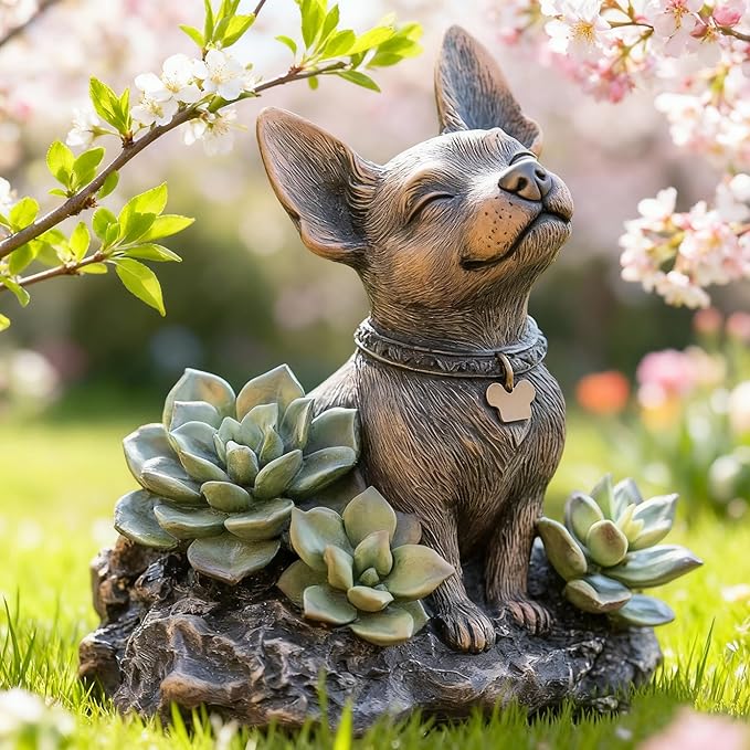 IVCOOLE Dog Statue with Solar Light, Dog Garden Decor, Outdoor Statue, Gifts for Mom