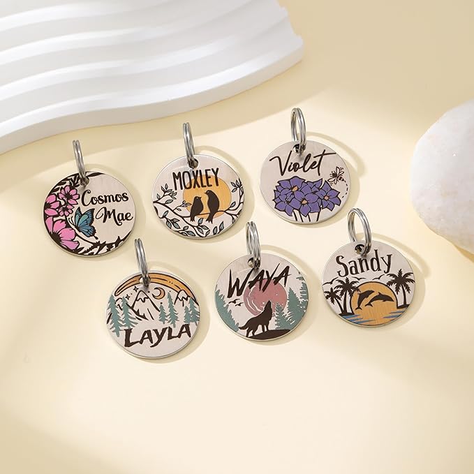 Colorful Dog Tags Personalized, Engraved Dog Tags with Colored Printing for Pets, Dog Name tag with deep Engraving, Custom pet ID Tags, Customizable cat Collar Holder tag (Daisy)