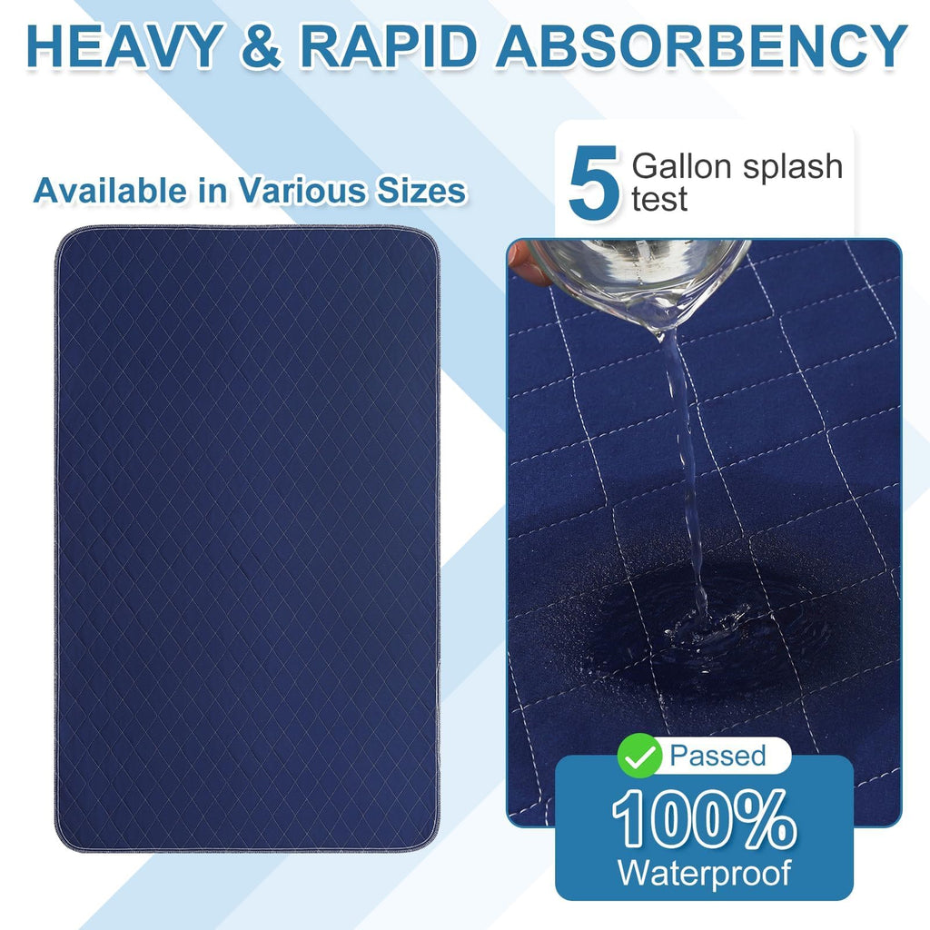 OUTCREATOR® Washable Bed Pads 34" x 76" (Pack of 2), Incontinence Mattress Protector, Anti-Slip Waterproof Underpads for Adults Kids Elderly Pets, Absorbency & Reusable Bedwetting Pads (Dark Blue)