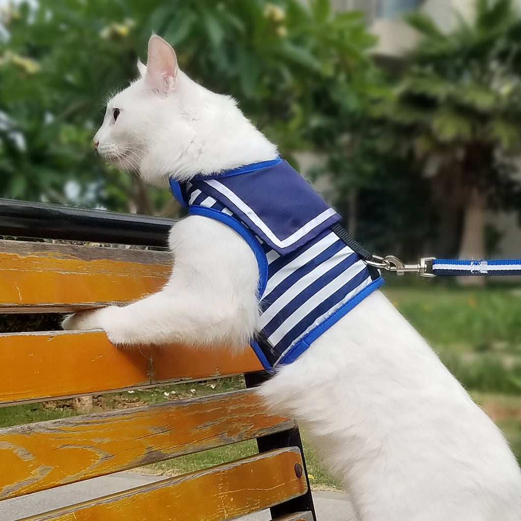 YIZHI MIAOW Cat Harness and Leash Set Escape Proof, Sailor Suit Navy, Large
