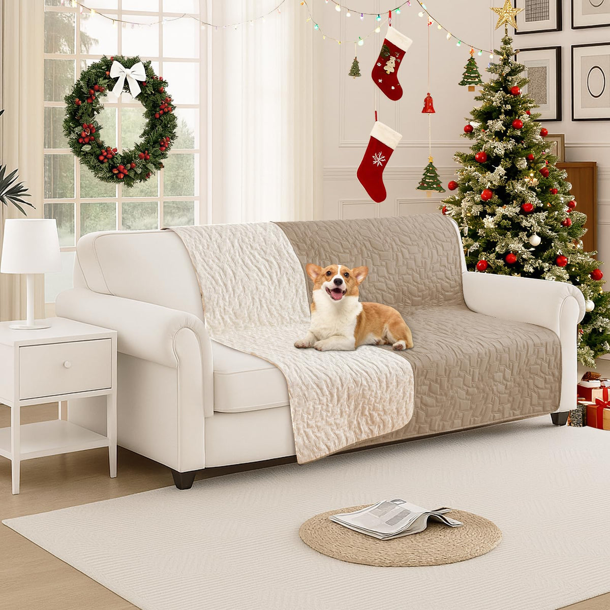 CYCMACO Waterproof Dog Blanket, Non-Slip Soft Pet Bed Cover, Couch Cover for Dogs Washable, Protects Sofa, Furniture, Crate, Car, Tear Resistant Leakproof Pet Blanket (82x82 Inch, Coffee)