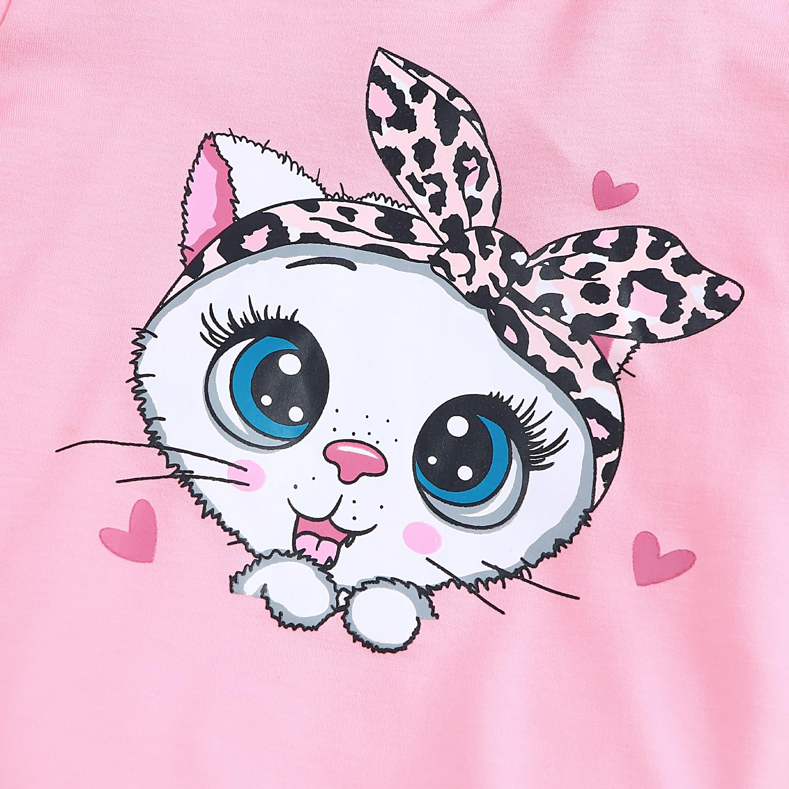 Axumity Toddler Girl Clothes Cat Print Pullover Sweatshirt + Leopard Print Pant 2-Piece Kid Girl Fall Winter Pants Set(5-6T)