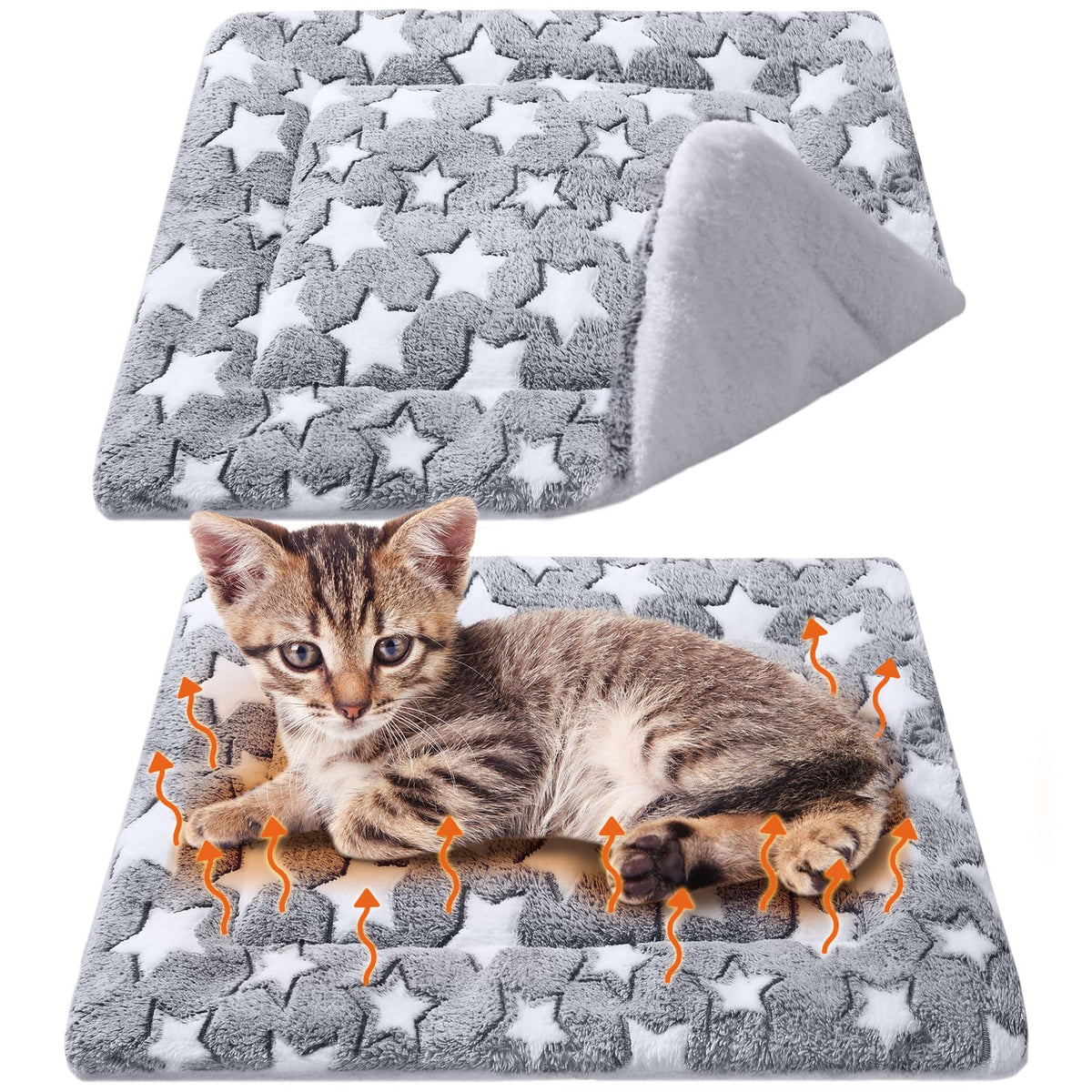 2 Pack Self Warming Cat Dog Bed Pad, Grey, 21" X 14", Stars
