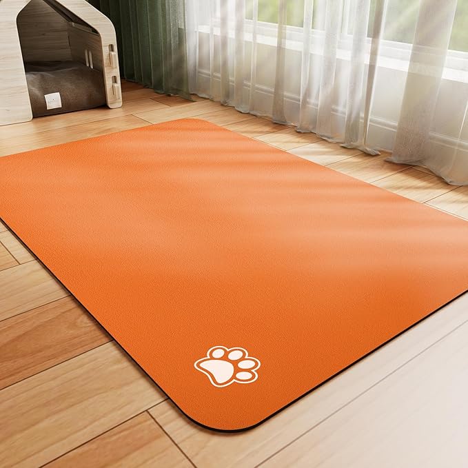 HotLive Dog Food Mat - Absorbent Cat Mat for Food and Water, No Stains Pet Feeding Bowl Mat, Easy to Clean Pet Placemats, Quick Dry Dog Water Dispenser Mat for Messy Drinkers | Paw Pink 18"x28"