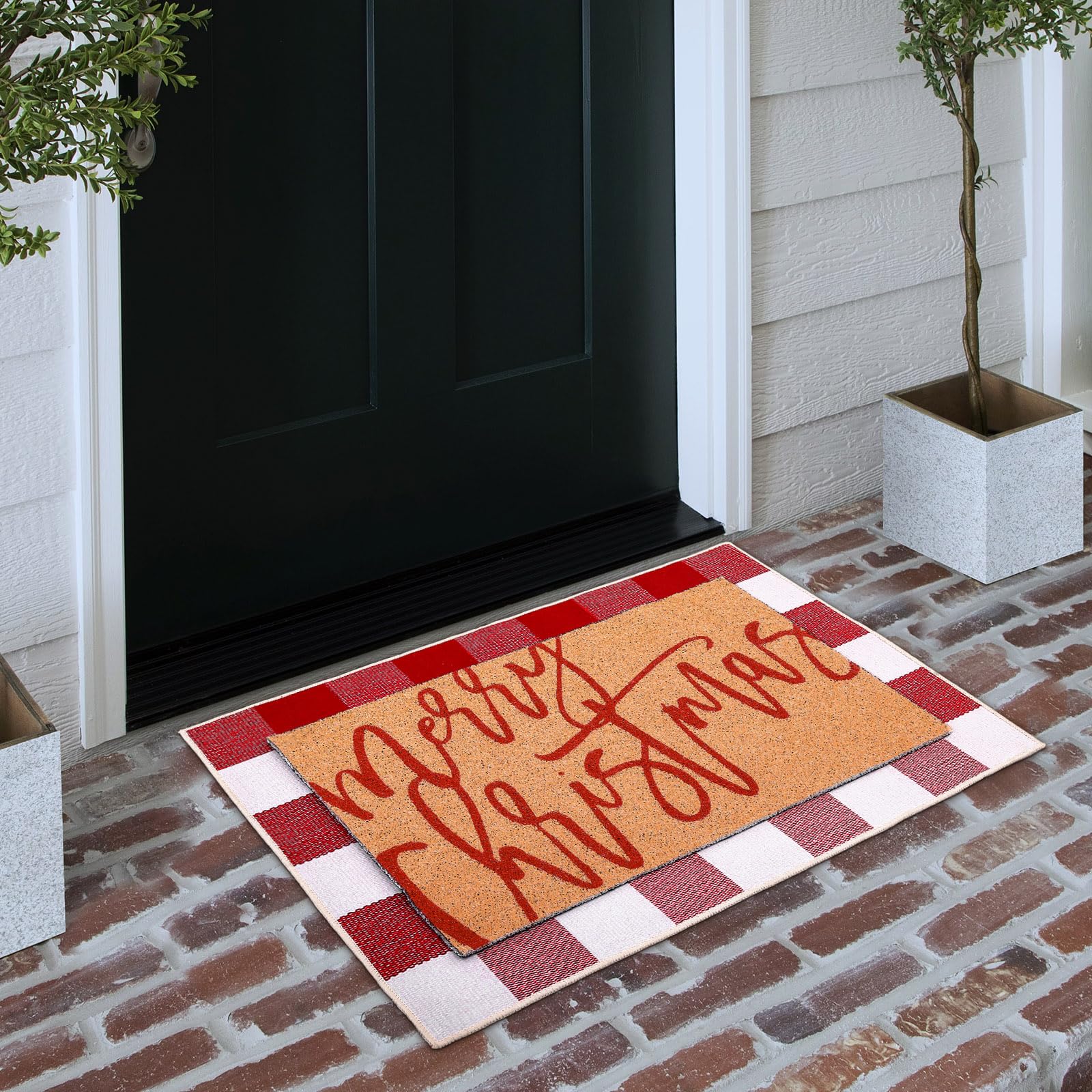 Tinideya 2 23.6 X 35.4 Inches Red White Plaid Red White