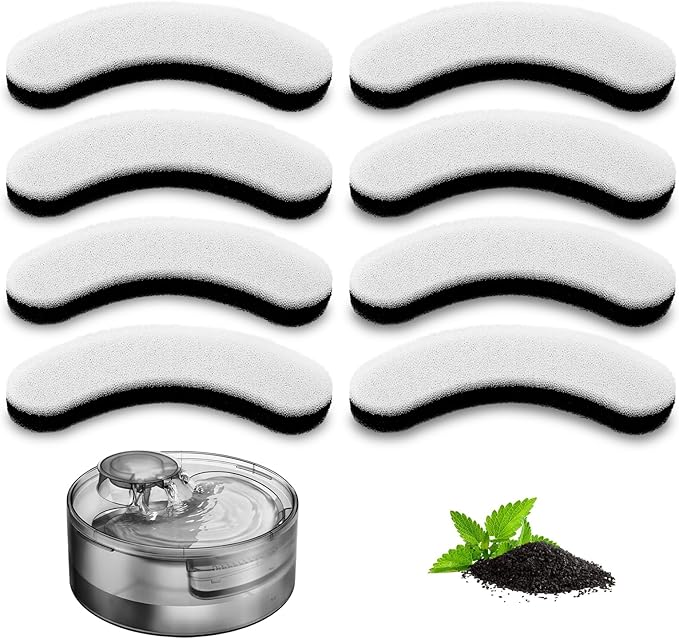 Cat Water Fountain Filter Pet Drinking Fountain Filter, Compatible with DF10 & DF30 Automatic Pet Water Dispenser Filter Replacement, Triple Filtration Pet Fountain Filters (8 Filters)