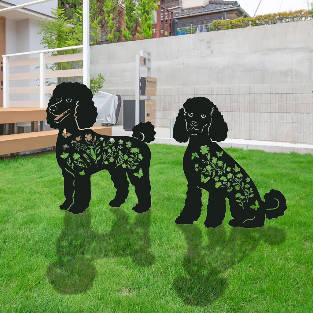 Rngmsi Poodle Metal Garden Stakes Yard Decor, 2PCS Black Poodle Dog Silhouette Statues Garden Decorative Gifts for Yard Art, Patio, Outside, Lawn Ornaments, Christmas, Backyard, Pathway