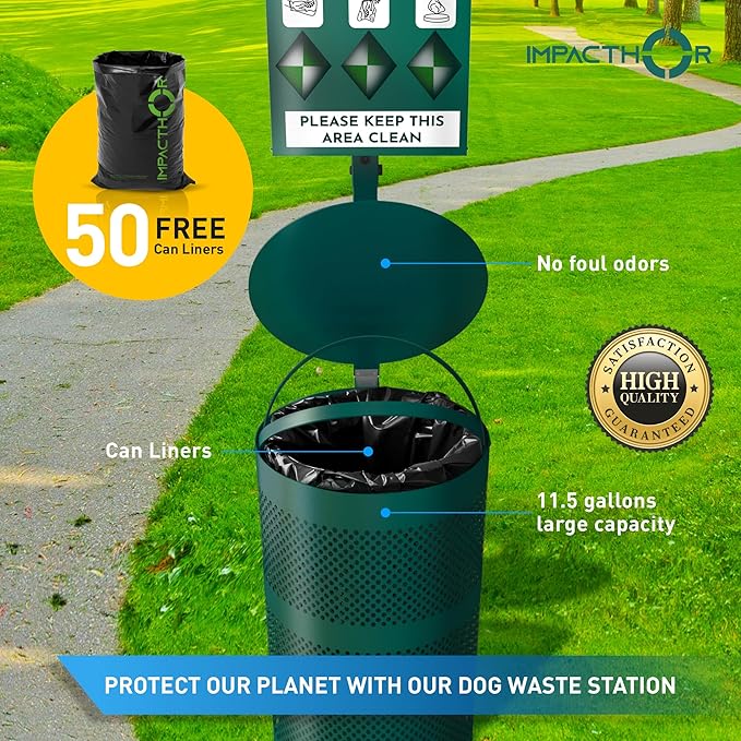 IMPACTHOR Dog Waste Station Outdoor Pet Waste Station- Desing With 4 Holes And 800 Dog Poop Bags, 50 Waste Can Liners, 3 Poop Bag Holders & 2 Set Of Keys, For Commercial Use, Parks, Condos & HOA