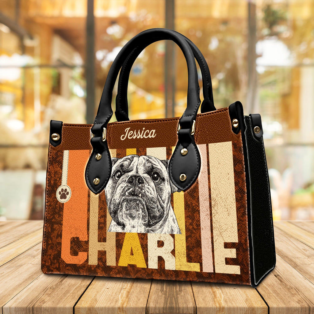Personalized Pet Mom Leather Handbag – Custom Name Dog Cat Photo Purse, Pet Lover Gifts for Women, Christmas (Style 8)