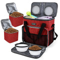 BAGLHER Dog Travel Bag, Pet Travel Bag (ALL Pet Travel Supplies), With 2 Pet Food Containers and 2 Collapsible Silicone Bowls; Essential Kits for Travel Red