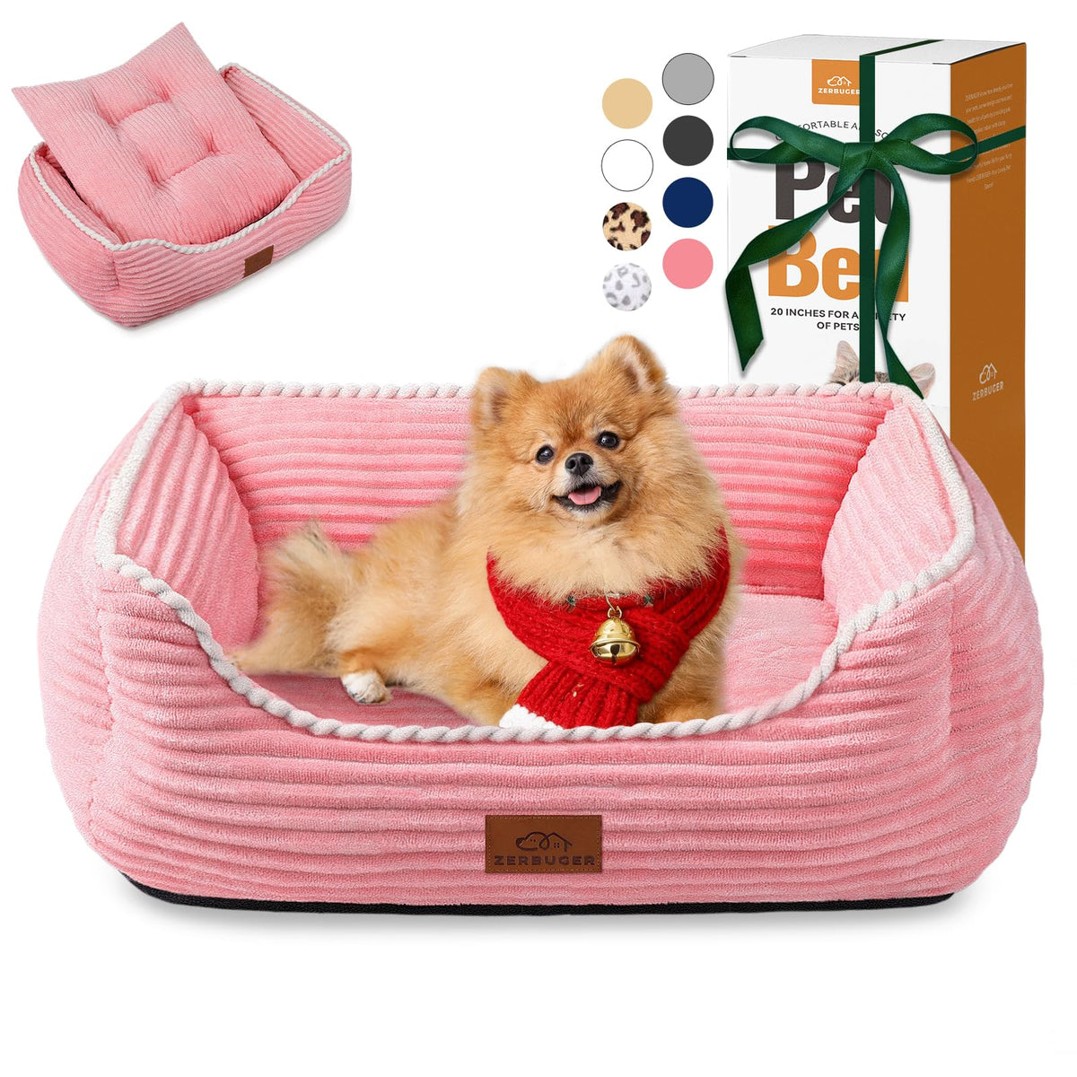 Zerbuger 25in Pink Pattern Rectangle Cat Dog Bed Machine Washable Sofa