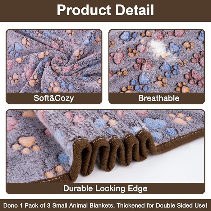 Dono 1 Pack 3 Dog Blankets for Small Dogs, Soft Fluffy Paw Print Pattern Fleece Pet Blanket Warm Sleep Mat, Puppy Kitten Blanket Doggy Mat for Dog Cat Kitten Doggy (40 * 30")
