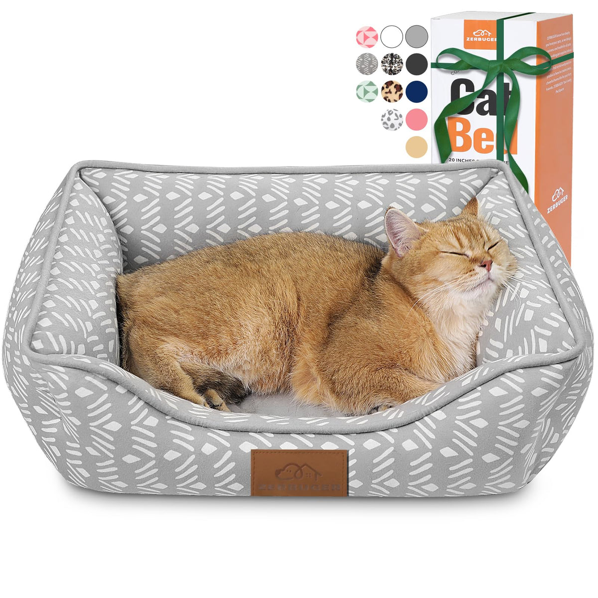 Zerbuger 25in Pink Pattern Rectangle Cat Dog Bed Machine Washable Sofa