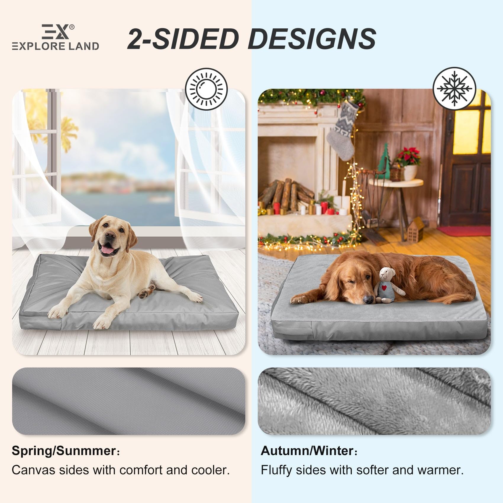Explore Land Fluffy Dog Bed Cover, 48Lx36Wx4H inch, Gray