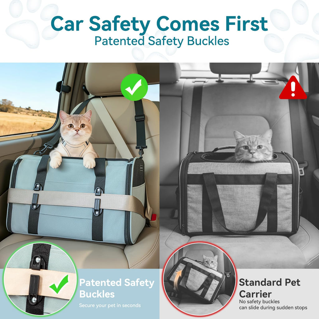 PETSFIT Cat Carrier Soft with Patented Safety Buckles, Safe for Car Travel