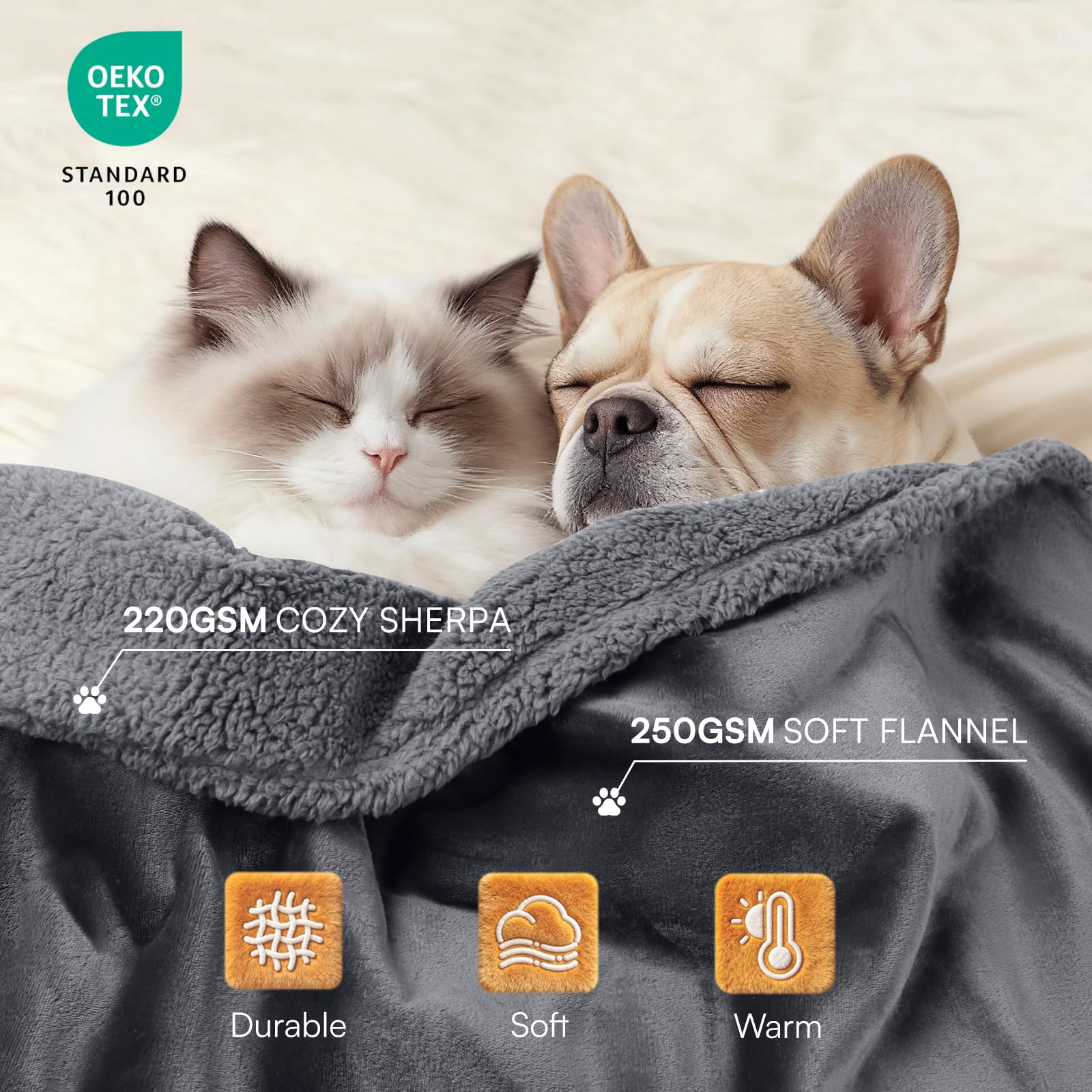 Luciphia Waterproof Blanket for Large Dog, Reversible Sherpa Bed Cover