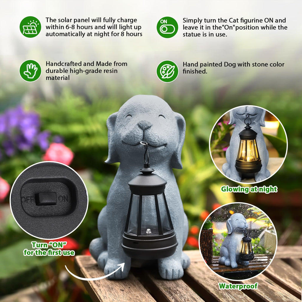 HSLILIMING Solar Dog Garden Statue with Lantern, Outdoor Garden Decor