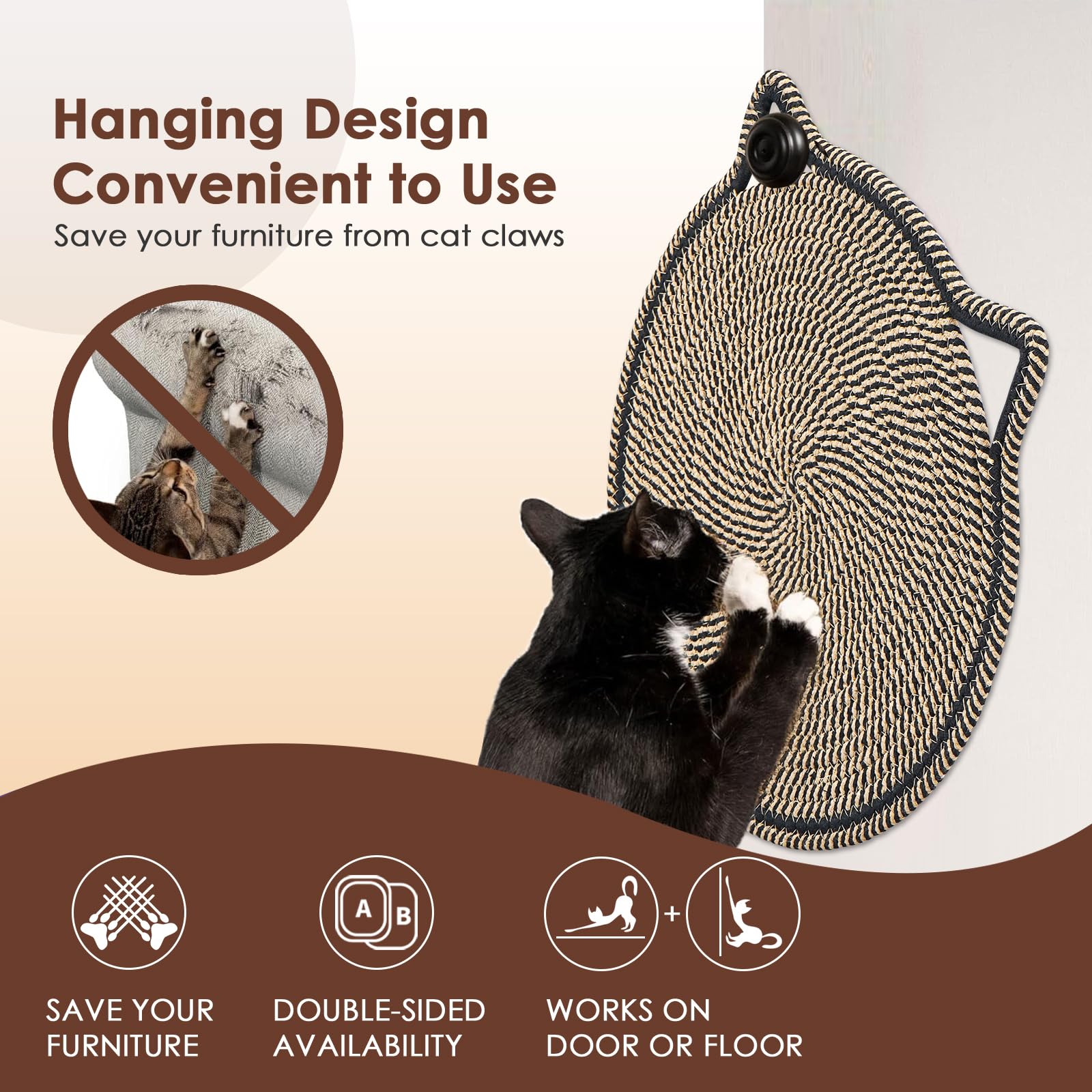 Cat Scratcher Mat, Natural Cotton Rope Cat Scratch Pad, 15.7'' Round Horizontal Floor Cat Scratching Pads for Indoor Cats, Cat Furniture Protector for Wall, Couch, Carpets, Sofas