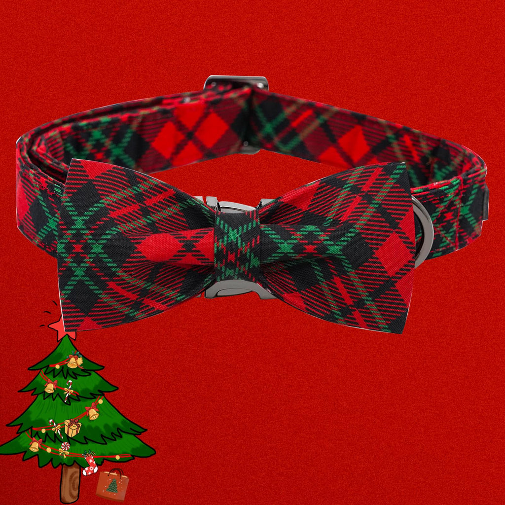 Bobo Rainbow Dog Collar, Christmas Dog Collar Plaid Pet Collar Bow Holiday Bows Girl Boy Puppy Collar Adjustable Pet Collar for X-Large Dogs
