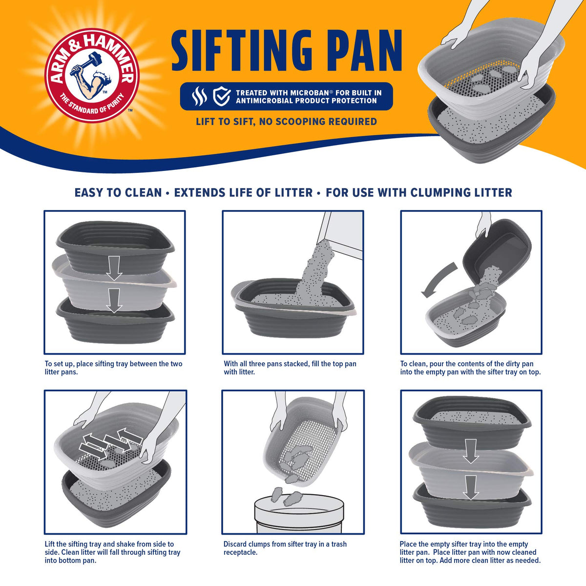 Arm and Hammer Large Sifting Cat Litter Box with Microban