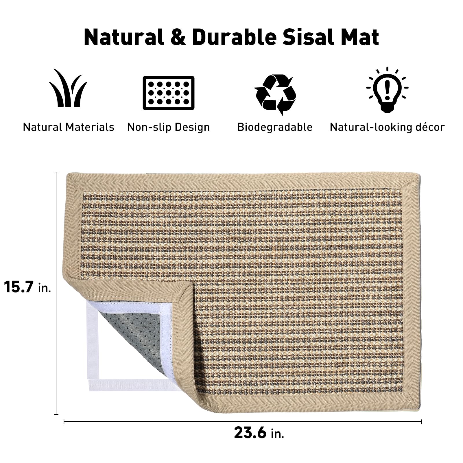 FUKUMARU Cat Scratcher Mat, 23.6 X 15.7 Inch Natural Sisal Cat Scratch Mat