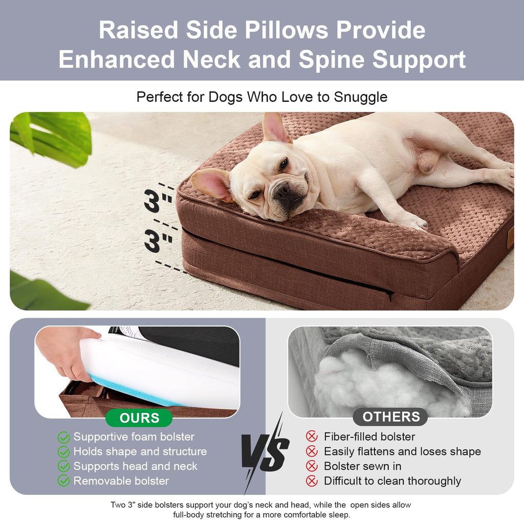 Rainmr Waterproof Dog Bed for Small Dogs - Orthopedic Memory Foam Puppy Couch Sofa, Removable Cover & Anti-Slip Bottom, 30x20 Inches, Brown