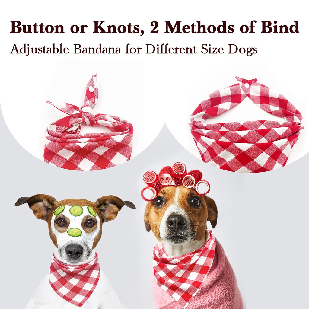 Christmas Plaid Dog Bandana with Button, Fall Dual Layer Scarf Soft Cotton Triangle Bib Girls and Boys Kerchief Adjustable Accessories for Small Medium Large Extra Large Dog Puppy Pet Cat