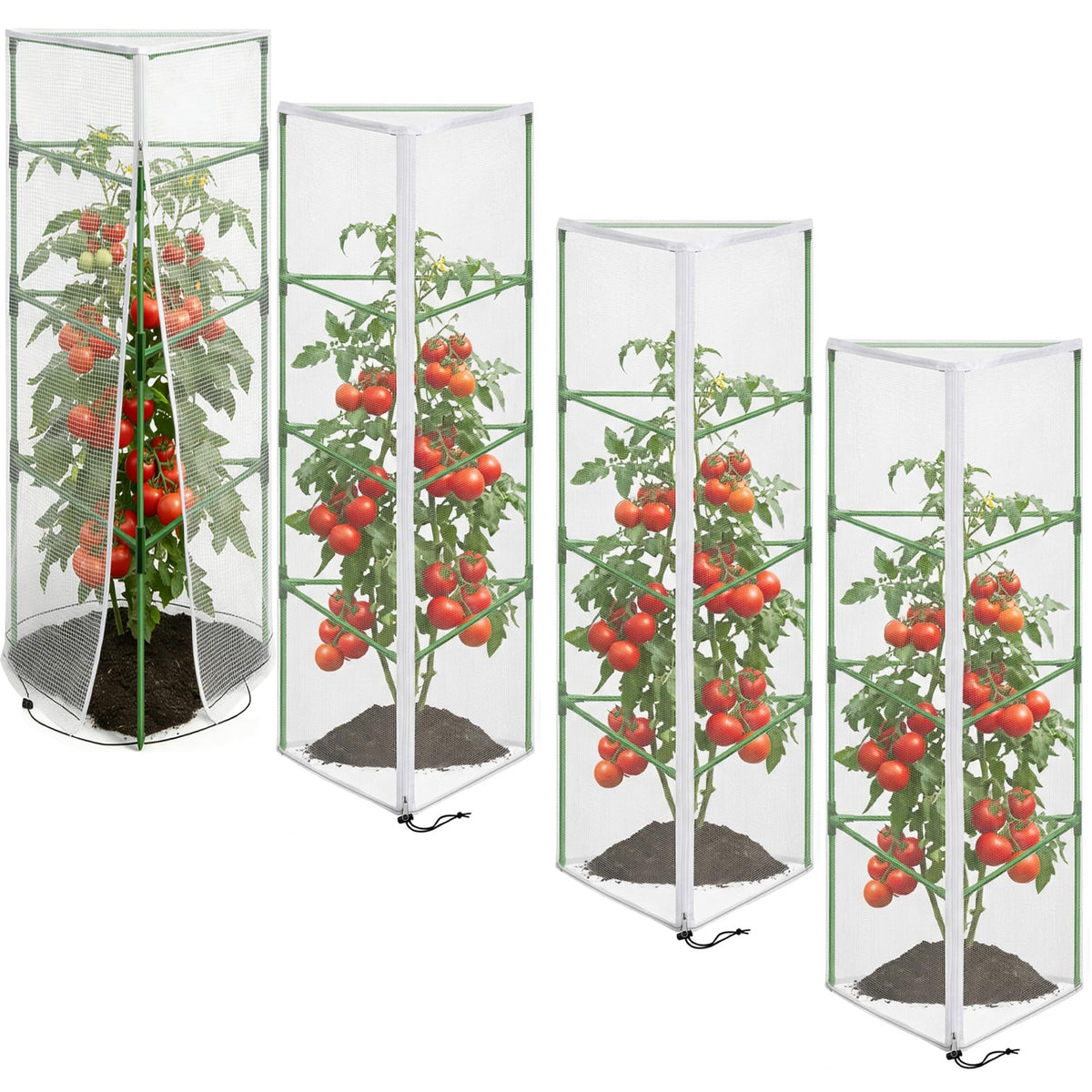 2 Pcs Garden Bird Netting for Triangle Plant Cage, 59" x 20" x 20" Tomato Cage Garden Net Cover with Zipper, Tomato Trellis Insect Bird Barrier Protection Mesh for Vertical Climbing Plant Vegetable