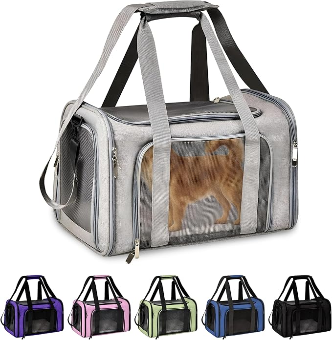 Pet Travel Carrier Bag – Airline Approved Soft-Sided Dog & Cat Carrier, Foldable, Breathable Mesh, Washable Pad – Fits Pets up to 15 lbs – The Pup Quartet (Blue)